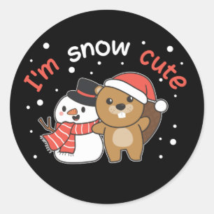 Sticker Rond Beaver Je suis Snow mignon Snowman Pun de neige Cl