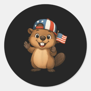 Sticker Rond Beaver Usa Drapeau 4 juillet Fête de l'Indépendanc