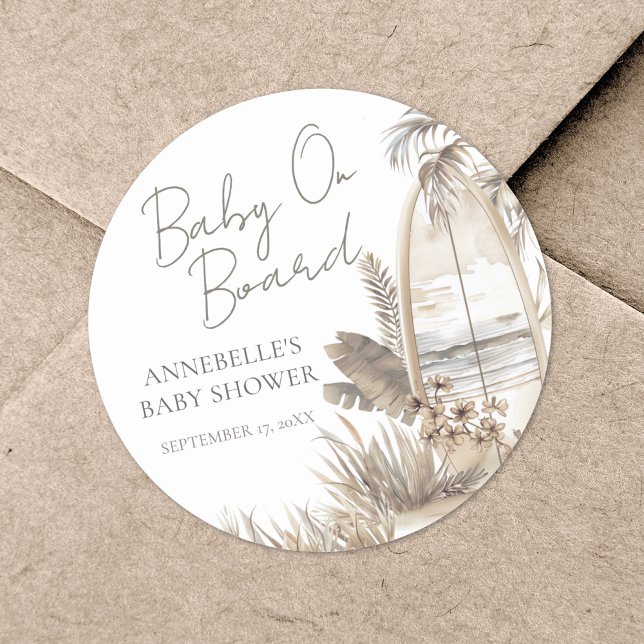 Sticker Rond Bébé à Bord Baby Shower Plage (Baby On Board Beach Baby Shower Classic Round Sticker)