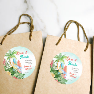 Sticker Rond Bébé à bord du baby shower tropical de surf merci