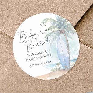 Sticker Rond Bébé à Bord Fête de Naissance sur la Plage
