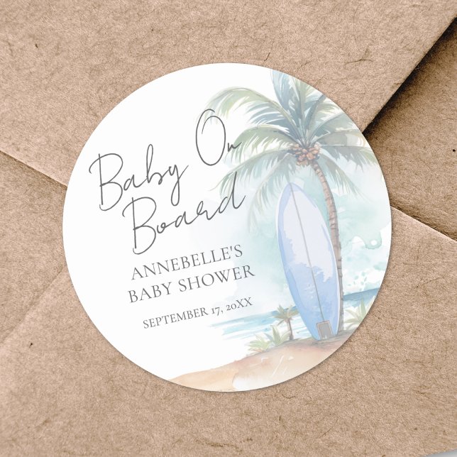 Sticker Rond Bébé à Bord Fête de Naissance sur la Plage (Baby On Board Beach Baby Shower Classic Round Sticker)
