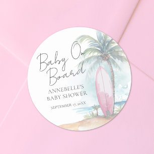 Sticker Rond Bébé à Bord Fête Prénatale de Bébé sur la Plage