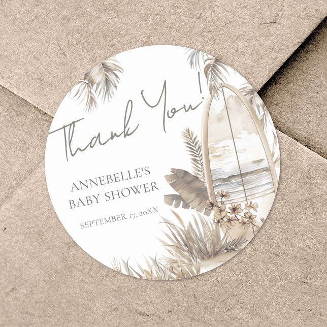 Sticker Rond Bébé à Bord Merci Plage Baby Shower (Baby On Board Thank You Baby Shower Classic Round Sticker)