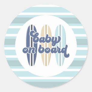 Sticker Rond Bébé à bord Planche de surf Fête bébé classique su