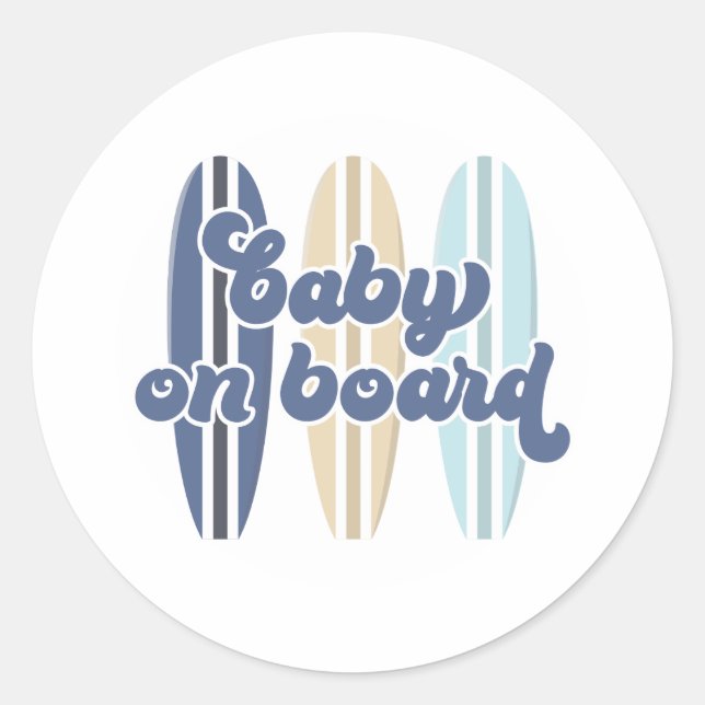 Sticker Rond Bébé à bord Planche de surf Fête bébé classique su (Devant)