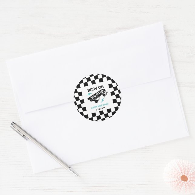 Sticker Rond Bébé à Bord Skateboard Baby Shower (Enveloppe)