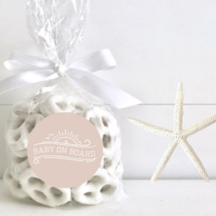 Sticker Rond Bébé à bord surf Baby shower rose