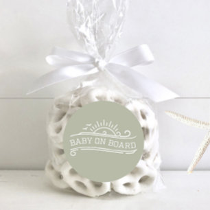 Sticker Rond Bébé à bord Surf Baby shower vert