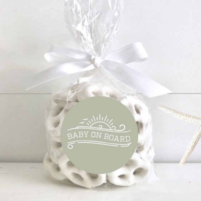 Sticker Rond Bébé à bord Surf Baby shower vert (Créateur téléchargé)