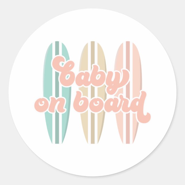 Sticker Rond Bébé à bord Surfboard Beach Baby shower Classic (Devant)