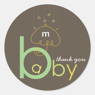 Sticker Rond Bébé 'a' en B Vert Typographie Neutre Douche bébé
