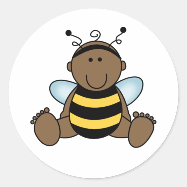 Sticker Rond Bébé Abeille Abeille Afro-Américaine (Devant)
