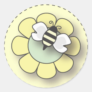 Sticker Rond Bébé abeille en jaune neutre