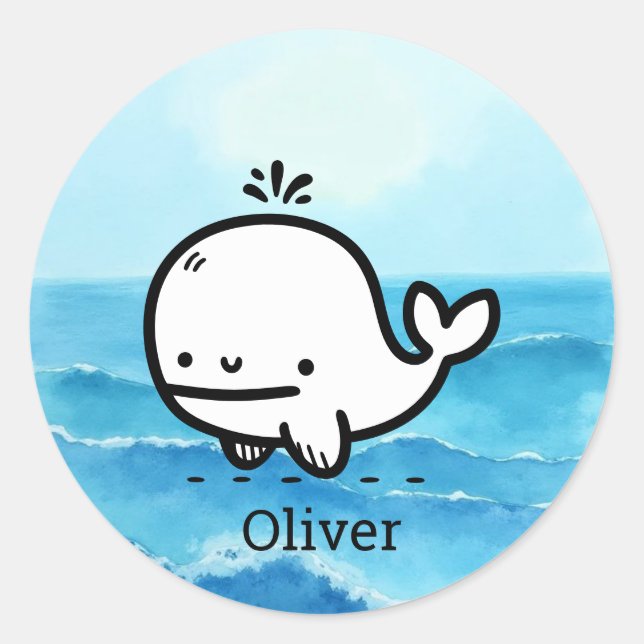 Sticker Rond Bébé adorable baleine - Kawaii Sea Creature Line A (Devant)