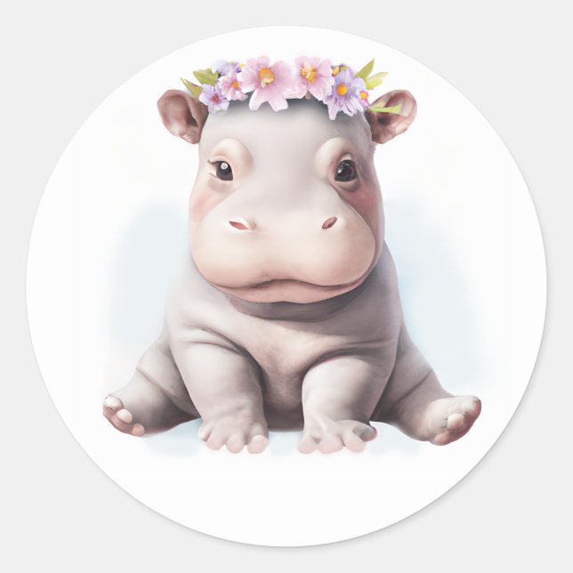 Sticker Rond Bébé adorable Hippopotamus (Devant)