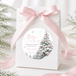 Sticker Rond Bébé au nœud rose Bébé, il fait froid dehors Baby