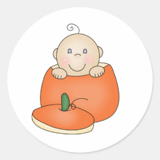 Sticker Rond Bébé blanc en Citrouille