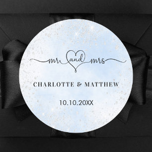 Sticker Rond Bébé bleu argent monsieur coeur merci mariage