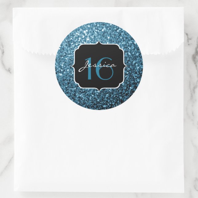 Sticker Rond Bébé bleu clair faux parties scintillant scintille (Sac)