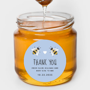 Sticker Rond Bébé bleu doux à Merci de douche d'abeille