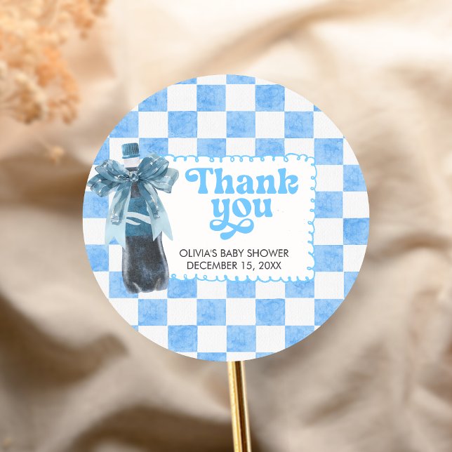 Sticker Rond Bébé Bleu Elle est Prête à Arriver Shower (Ready to Pop Cola Baby Shower Sticker)