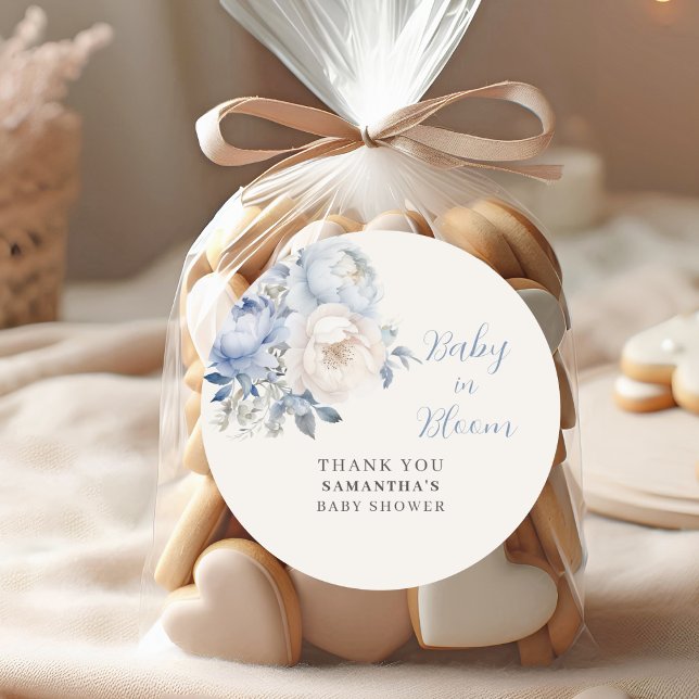 Sticker Rond Bébé Bleu En Fleur Baby shower Garçon Floral (Créateur téléchargé)