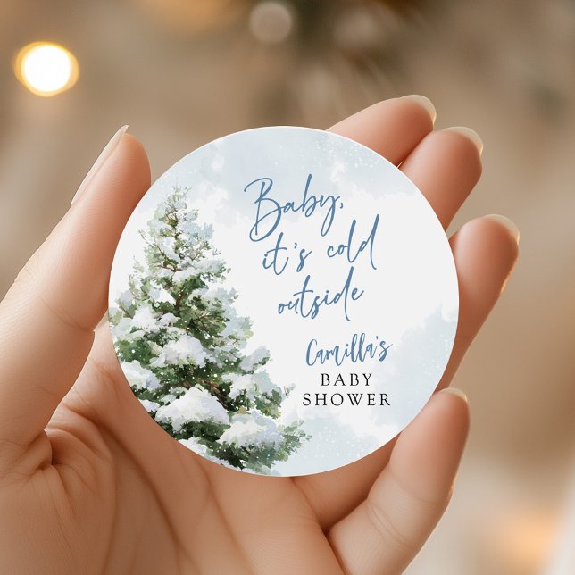 Sticker Rond Bébé Bleu Il Fait Froid Dehors Baby Shower (Créateur téléchargé)