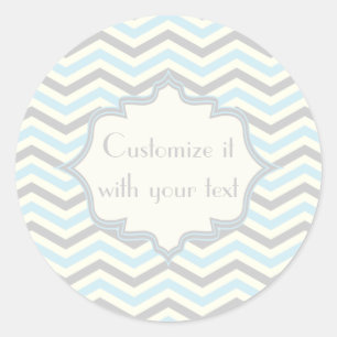 Sticker Rond Bébé bleu moderne, grey, ivory chevron