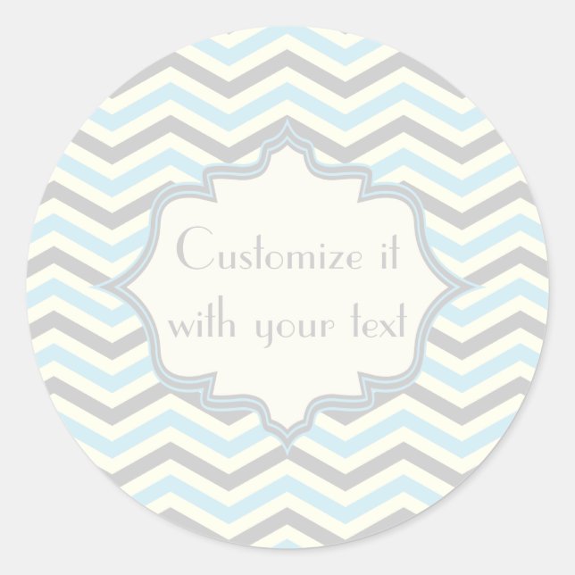 Sticker Rond Bébé bleu moderne, grey, ivory chevron (Devant)