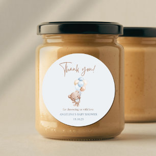 Sticker Rond Bébé bleu Teddy Ours Baby shower Merci Favoriser