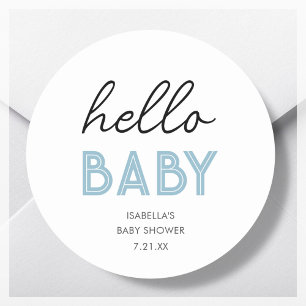 Sticker Rond Bébé Bonjour bleu   BABY SHOWER