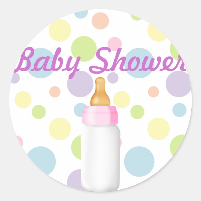 Sticker Rond Bébé Bouteille & Baby shower Pois Sticker/sceau (Devant)