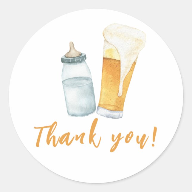 Sticker Rond Bébé brasse de la bière en bouteille Merci (Devant)