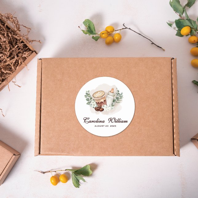 Sticker Rond Bébé brasse de la verdure Baby shower café (Créateur téléchargé)