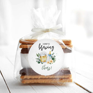 Sticker Rond Bébé brasse verdure Baby shower Salutations