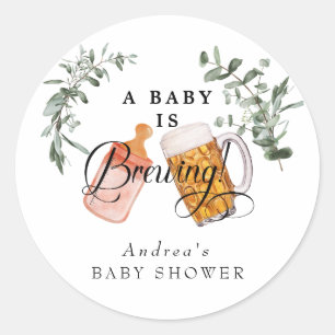 Sticker Rond Bébé brasser   Aquarelle Baby shower Favoriser