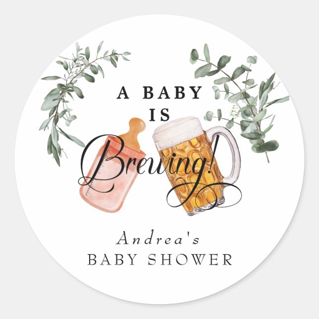 Sticker Rond Bébé brasser | Aquarelle Baby shower Favoriser (Devant)