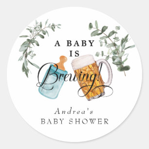 Sticker Rond Bébé brasser   Aquarelle Baby shower Favoriser