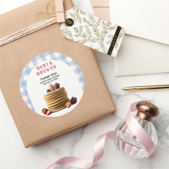 Sticker Rond Bébé & Brunch Baby shower de crêpes aux fraises bl (Cadeaux)