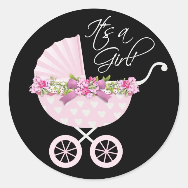 Sticker Rond Bébé calèche rose (Devant)