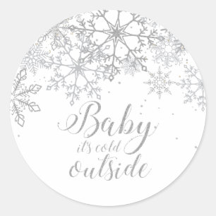 Sticker Rond Bébé c'est froid dehors Baby Showe Argent