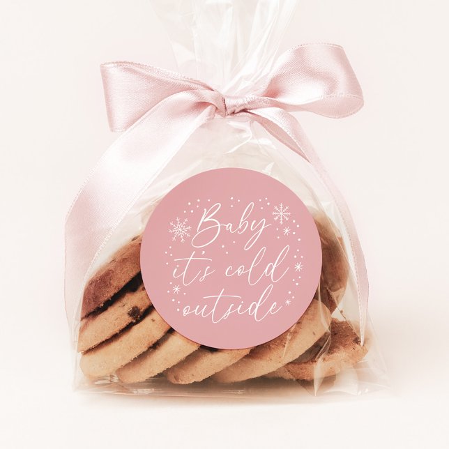 Sticker Rond Bébé C'est froid dehors Baby shower de flocon rose (Créateur téléchargé)