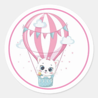 Sticker Rond Bébé chat dans un ballon rose