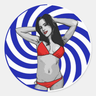 Sticker Rond Bébé chaud de bikini de bande dessinée