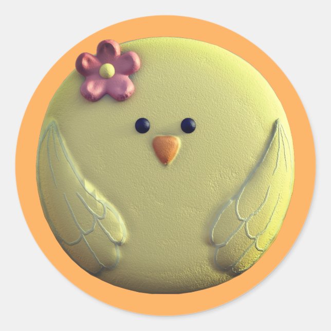 Sticker Rond Bébé chick mignon poulet rose jaune (Devant)