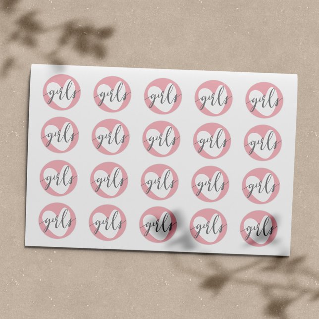 Sticker Rond Bébé Coeur rose "Filles" Gris Blanc (Créateur téléchargé)