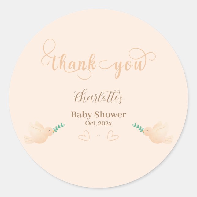 Sticker Rond Bébé Colombe Mignon Baby Shower (Devant)