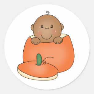 Sticker Rond Bébé d'Afro-américain en citrouille
