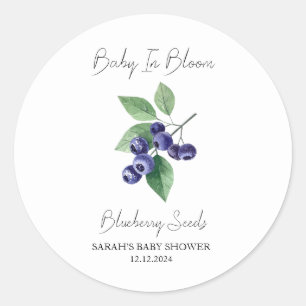 Sticker Rond Bébé dans le Baby shower de graines de bleuet en f